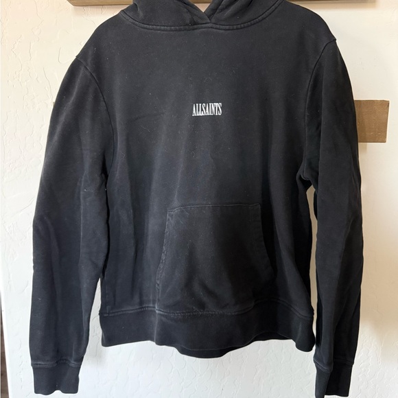All Saints|Solid black hoodie pullover sweater with small simple logo•••Large - Picture 4 of 16